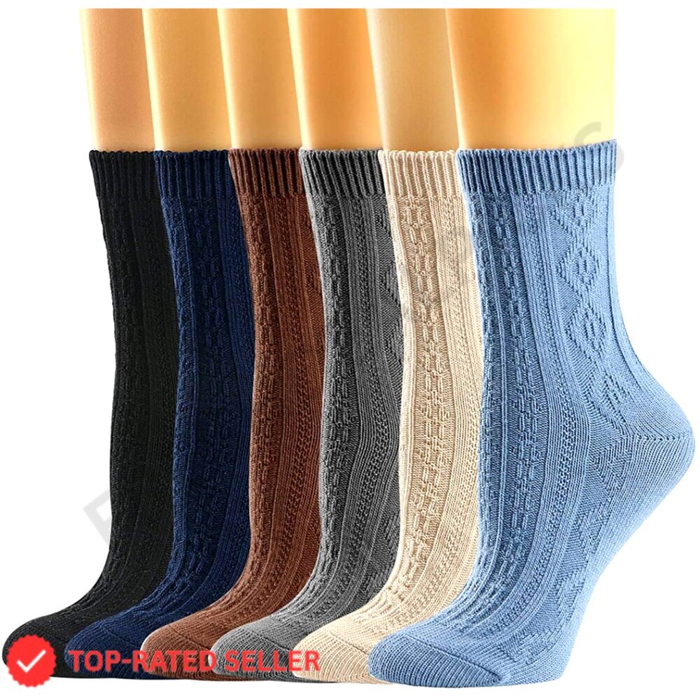 Cotton Crew Socks Knit Comfy Breathable Casual Dress Socks 6 Pack Women